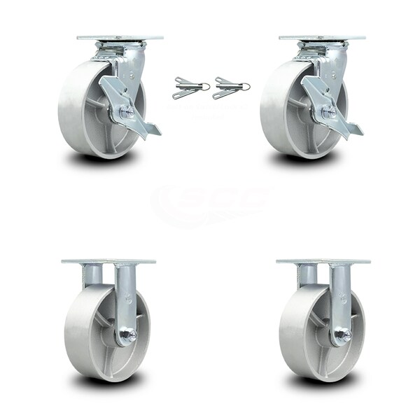 6 Inch Semi Steel Caster Set with 2 Brakes/Swivel Lock 2 Rigid